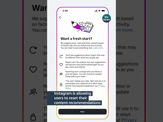 Instagram wants users to be able to reshape their recommended content with a reset feature #itvnews