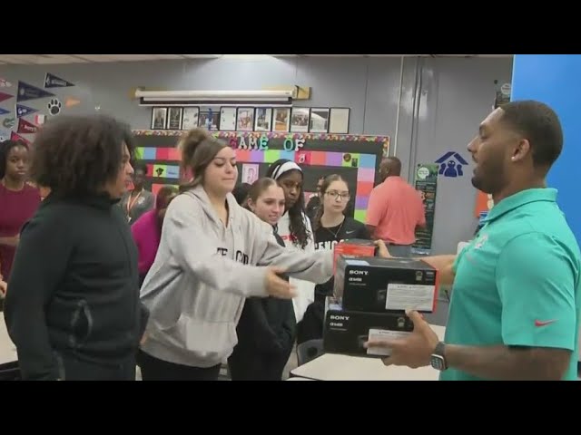 Dolphins surprise journalism students with equipment