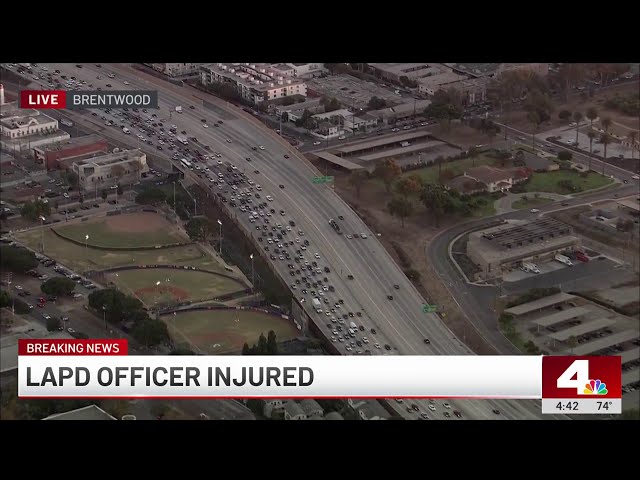 ⁣405 Freeway lanes shutdown in Brentwood after a crash