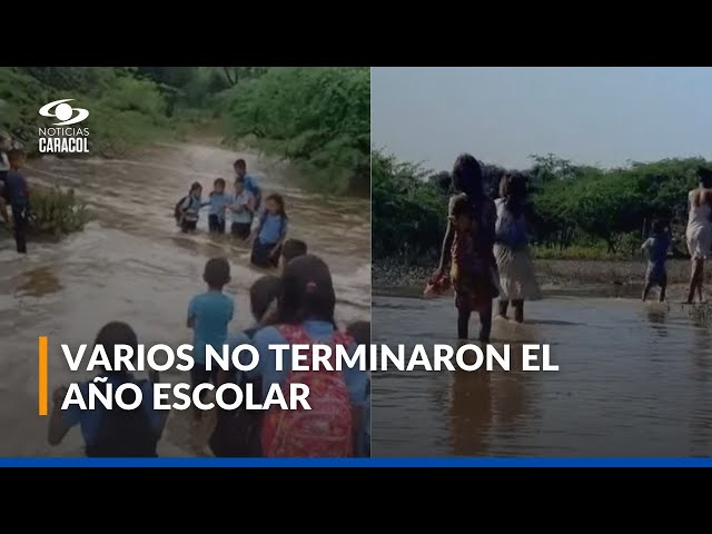 ⁣Niños en la Alta Guajira arriesgan sus vidas cruzando peligrosos arroyos para llegar a clases