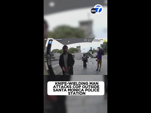 ⁣Bodycam video shows knife-wielding man attack cop in Santa Monica