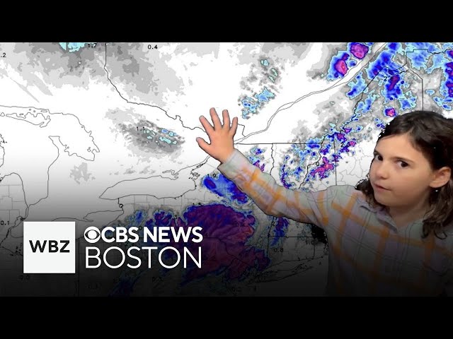 ⁣Franklin third-grader gives weather forecast after meeting WBZ-TV's Jacob Wycoff at school