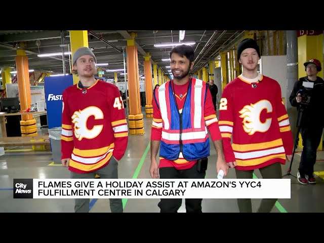 ⁣Calgary Flames give a holiday assist at Amazon’s YYC4 Fulfillment Centre