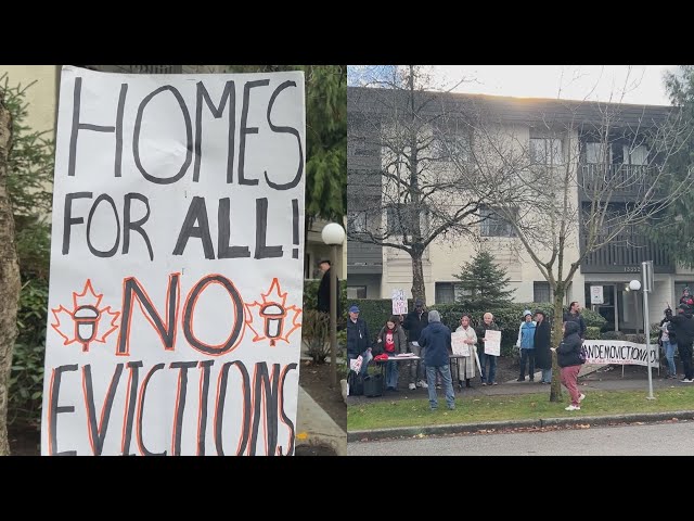 ⁣Tenants rally against proposed 'demo-viction' in Surrey