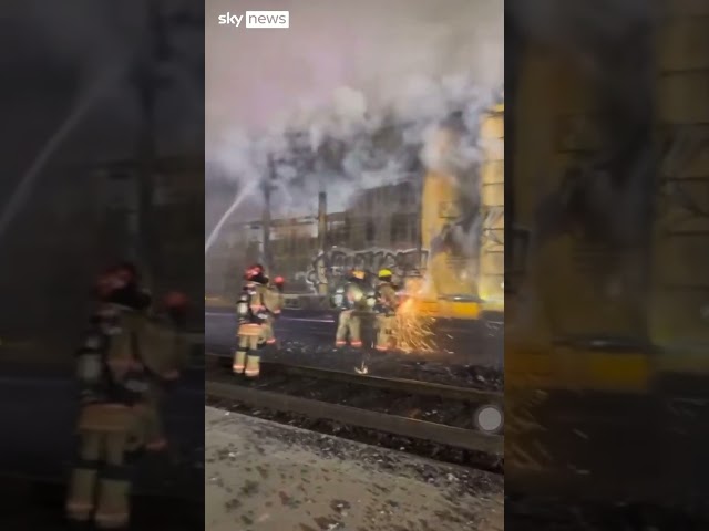 ⁣Train fire shuts down roads in downtown Las Vegas