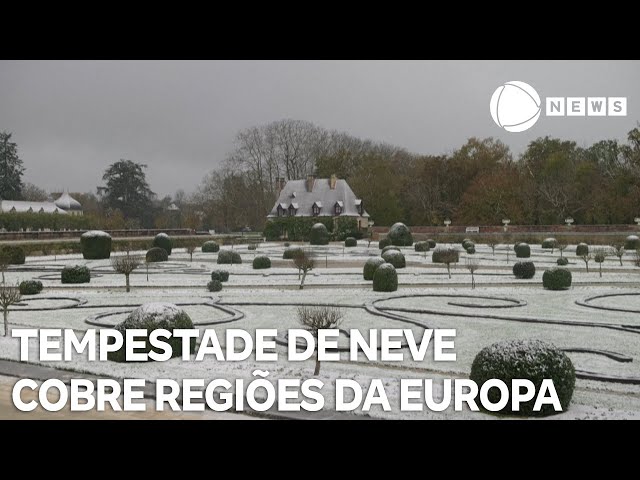 ⁣Tempestade de neve Caetano cobre regiões da Europa muito antes do inverno