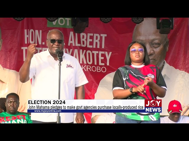 ⁣Election 2024: John Mahama pledges to make govt agencies purchase locally-produced rice. #ElectionHQ