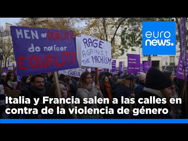 ⁣Manifestaciones multitudinarias en Francia e Italia en contra la violencia contra las mujeres