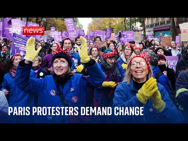 ⁣Thousands protest for women's rights in Paris