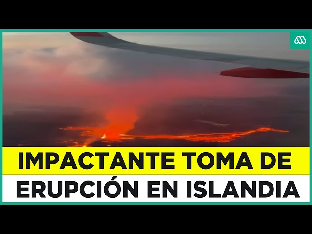 ⁣Impactantes imágenes de erupción en Islandia: Avión sobrevuela área cercana al cráter