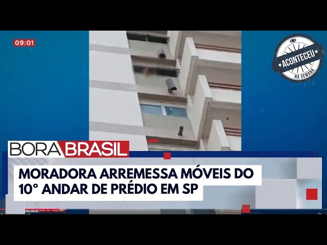 ⁣Moradora joga móveis pela janela do 10° andar de prédio em bairro nobre de SP | Aconteceu na Semana