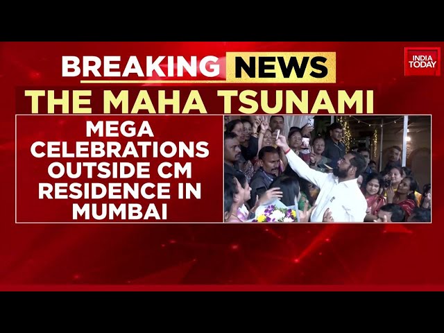 ⁣Mega Celebrations Outside CM Residence In Mumbai, Shinde Meets Party Workers | Maharashtra Election