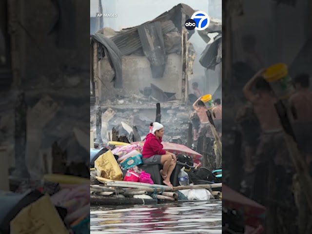 ⁣Huge fire engulfs residential compound in Manila