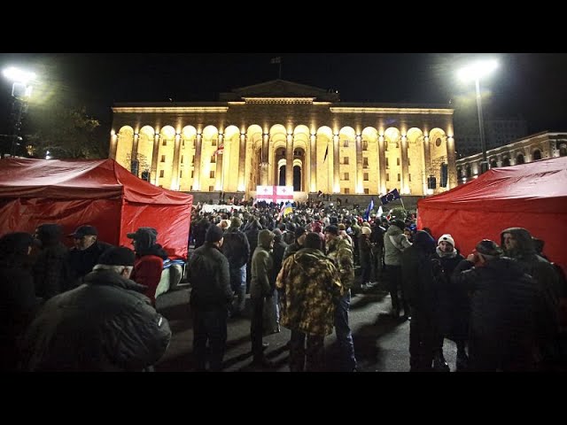 ⁣Georgian protesters rally in Tbilisi ahead of first session of newly-elected parliament