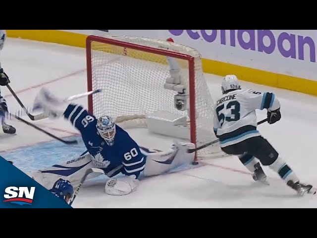 ⁣Maple Leafs' Joseph Woll Sticks Out Skate To Deny Michael Carcone With Toe Save