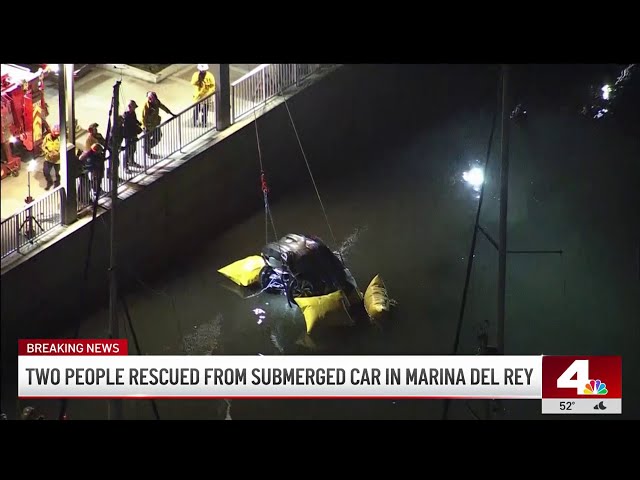 ⁣Two people rescued from submerged car in Marina del Rey