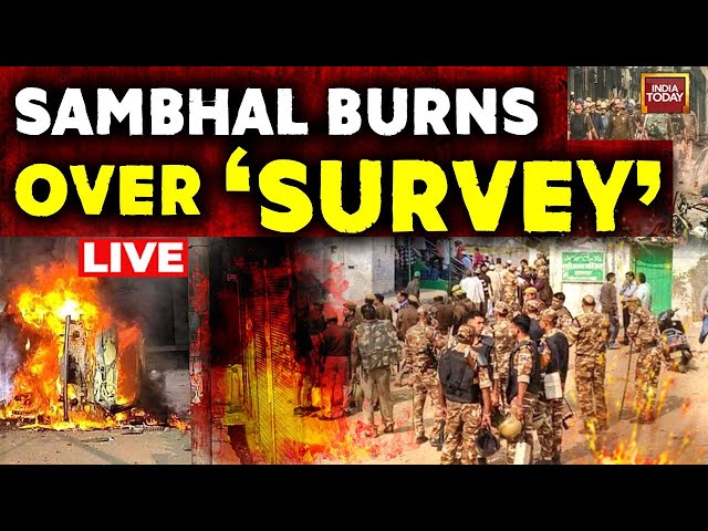 ⁣Sambhal Clash LIVE News | High Tension In UP's Sambhal Over Mosque Survey, Many Injured, 4 Dead