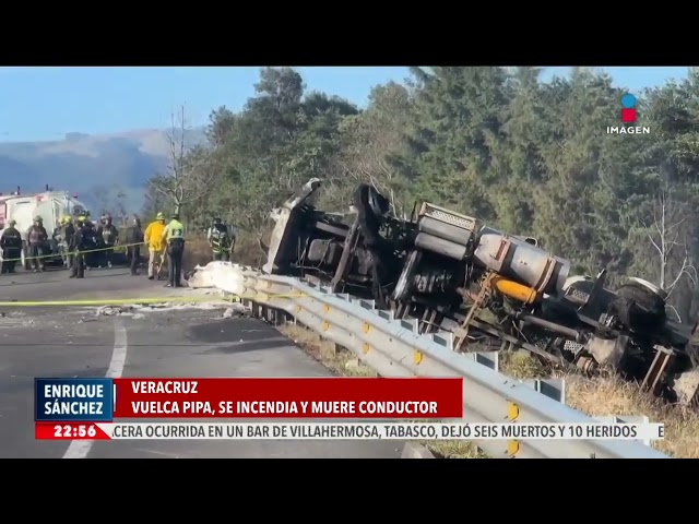 ⁣Pipa cargada de combustible se vuelca e incendia sobre la autopista Xalapa-Perote | Imagen Noticias