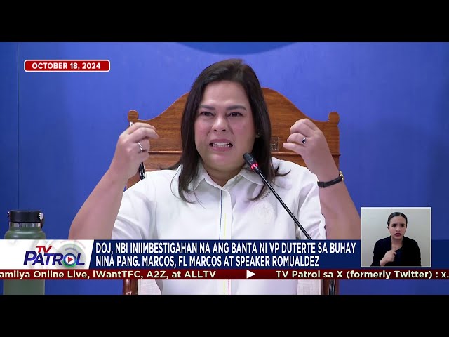 ⁣DOJ, NBI iniimbestigahan na ang banta ni VP Duterte vs Marcos Jr., First Lady at Speaker