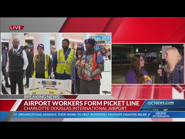 ⁣CLT airport workers strike during busy travel season