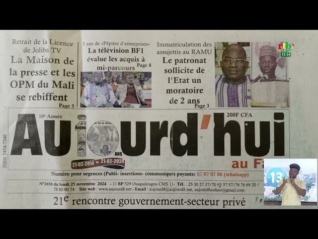 ⁣Revue de presse: le retrait de la licence de Joliba TV News à la Une des quotidiens