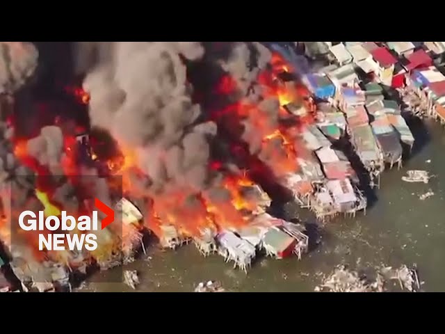 ⁣Manila fire: Dozens of homes engulfed by flames in Philippines community