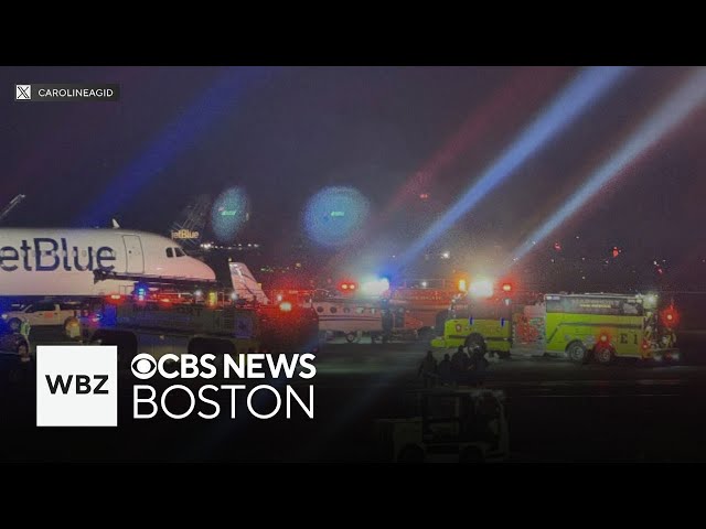 ⁣Vehicle towing JetBlue plane hits Cape Air plane at Logan Airport