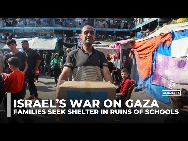 ⁣Displaced Gaza families shelter in destroyed schools amid bombardment and overcrowding