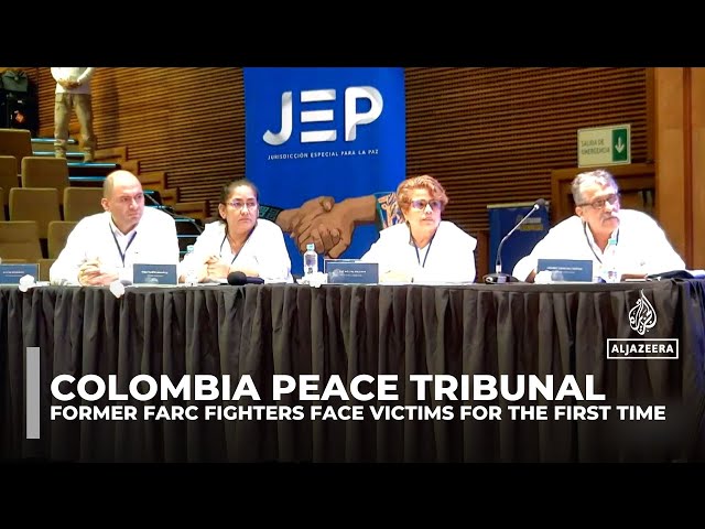 ⁣Colombia peace tribunal: Former FARC fighters face victims for the first time