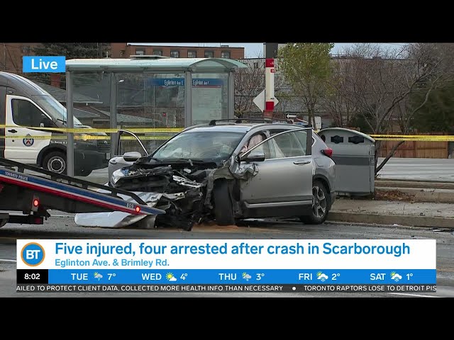 ⁣5 injured, arrests made in Scarborough crash involving alleged stolen car