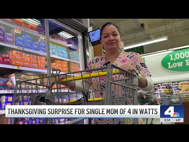 ⁣Family in Watts gets Thanksgiving surprise with free groceries