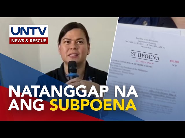 ⁣VP Sara, natanggap na ang subpoena ng NBI; Umano’y paglabag sa anti-terror law, tinawanan lang