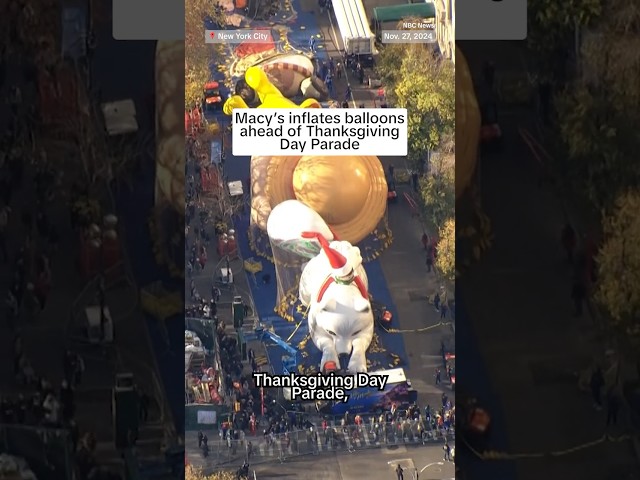 ⁣Macy's inflates balloons ahead of Thanksgiving Day Parade