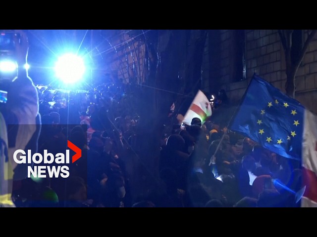 ⁣Georgia protests: Police use water cannons to disperse pro-EU demonstrators