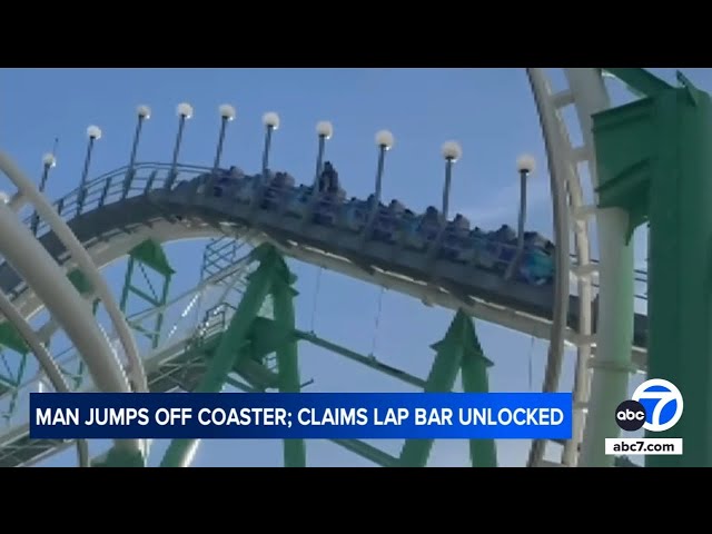 ⁣Video shows man jump off roller coaster after lap bar unlocks mid-ride