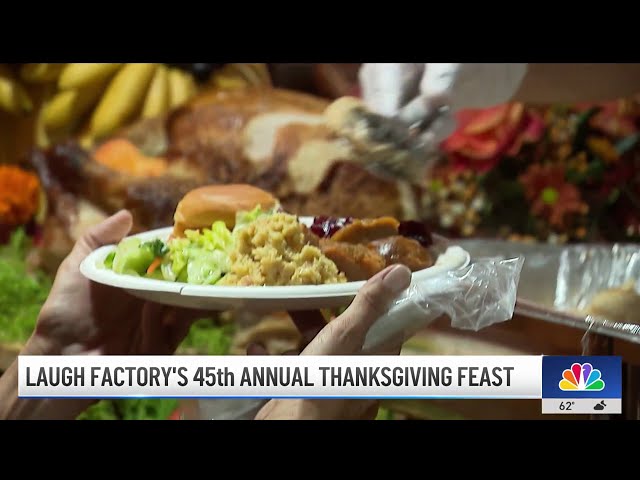 ⁣'Meal and Squeal.' Laugh Factory holds 45th Thanksgiving feast