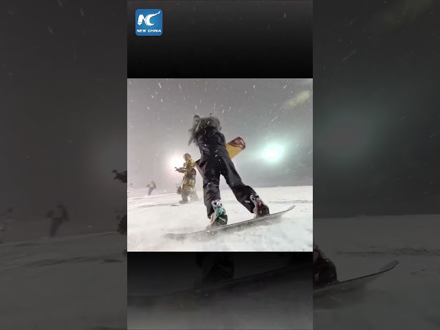 ⁣Skiers dressed as "Black Myth: Wukong" characters showcase skills in NE China