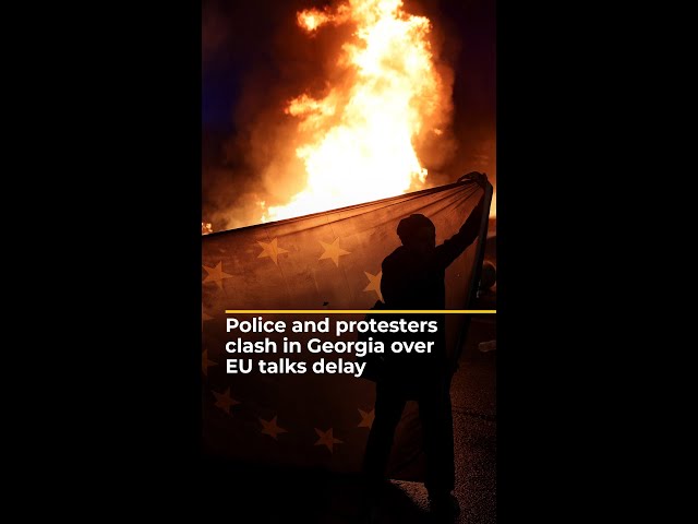 ⁣Police and protesters clash in Georgia over EU talks delay | AJ #shorts