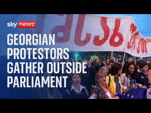 ⁣Watch live: Georgian Demonstrators rally outside their parliament building in Tbilisi over EU bid