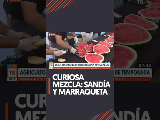 ⁣¿Será rico?: Reportero de T13 prueba en vivo el curioso "sandipan", sandía con marraqueta