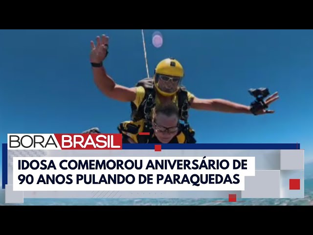 ⁣Idosa comemora aniversário de 90 anos pulando de paraquedas | Bora Brasil