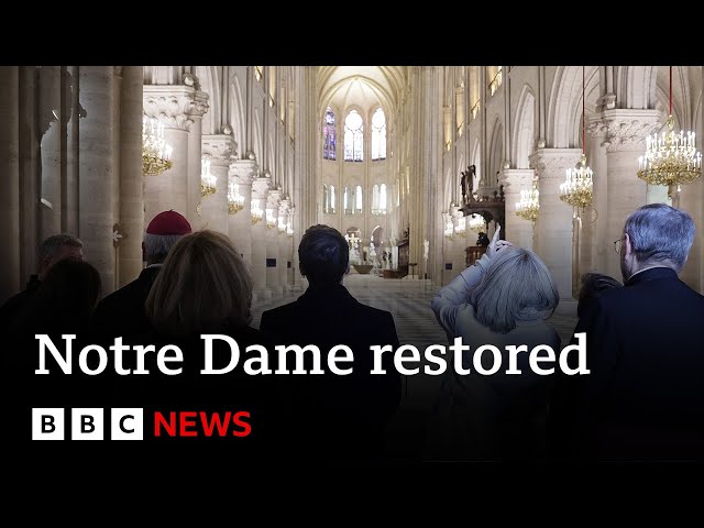 ⁣France's Emmanuel Macron praises "impossible" Notre Dame restoration | BBC News