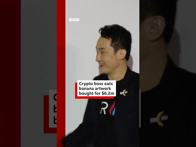 ⁣Crypto boss Justin Sun eats banana artwork bought for $6.2m. #Banana #Art #BBCNews