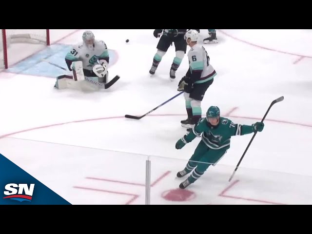 ⁣Sharks' Mikael Granlund And Macklin Celebrini Find The Back Of The Net In Under A Minute