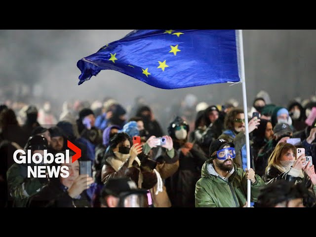 ⁣Georgia protests: Thousands hit streets for 2nd night after government suspends EU bid