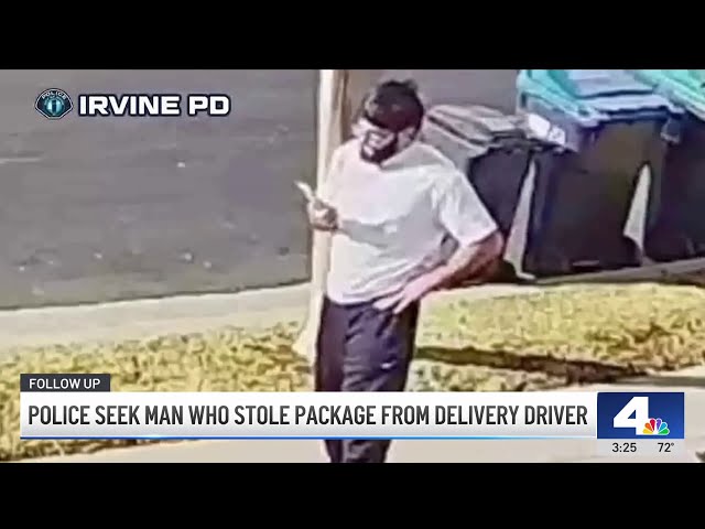 ⁣Police seek man who intercepted package from delivery driver in Irvine