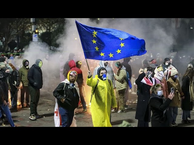 ⁣Thousands protest for second night against government decision to suspend EU talks