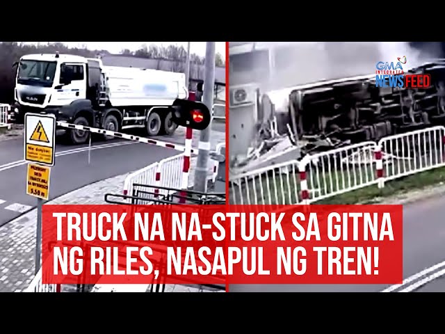 ⁣Truck na na-stuck sa gitna ng riles, nasapul ng tren! | GMA Integrated Newsfeed