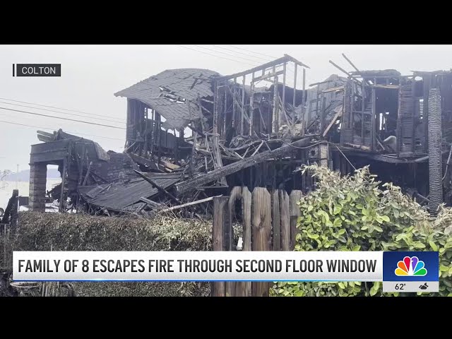 ⁣Family of 8 escapes house fire through second floor window in Colton