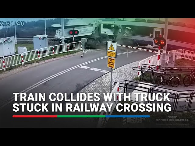 ⁣7 injured after train collides with truck stuck in railway crossing